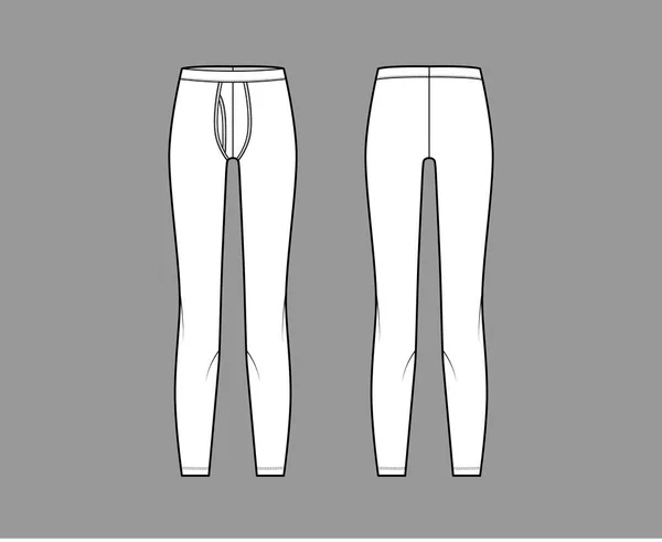 Лонг-Джонс білизна технічна модна ілюстрація з еластичним поясом, вертикальна муха в'язати штани одягу білизна — стоковий вектор