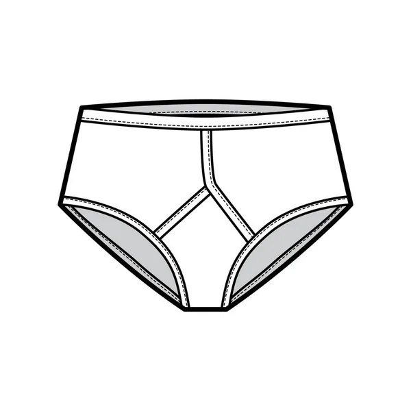 Y-front Stručné spodní prádlo technické módní ilustrace s elastickým pasem, vertikální muška. Ploché trenýrky — Stockový vektor