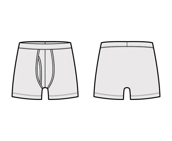 Boxer trosor underkläder teknisk mode illustration med elastisk linning Athletic-stil hud-tight trunks Underbyxor — Stock vektor