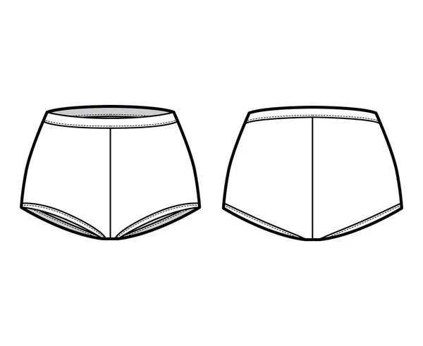 Бойлег трусы боксеры техническая мода иллюстрация со средним ростом талии, полный охват бедра трусики нижнее белье — стоковый вектор