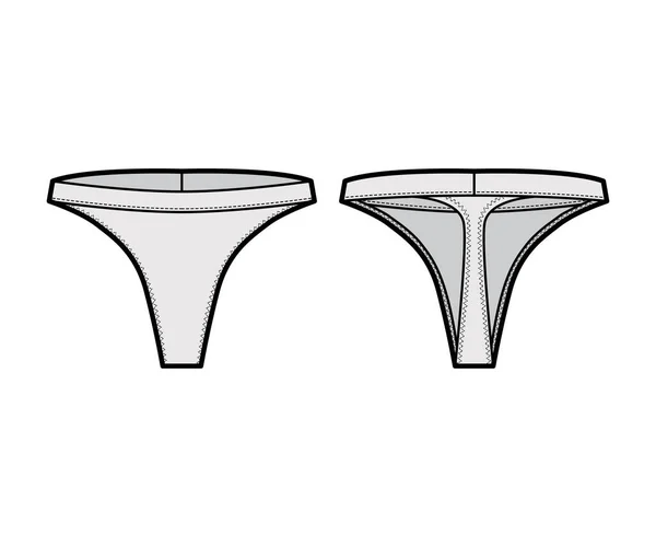 Biancheria intima tanga illustrazione tecnica di moda con elastico in vita, striscia stretta. piatto tanga biancheria intima mutande — Vettoriale Stock