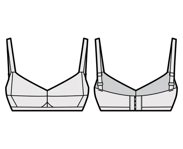 Bra bala lencería moda técnica ilustración con correas de hombro ajustables, copas moldeadas, cierre de gancho y ojo — Vector de stock