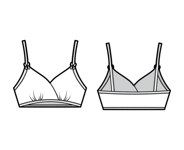 Treinamento Sutiã lingerie ilustração de moda técnica com arco, sem fio, banda debaixo do peito. Flat esportes sutiã — Vetor de Stock
