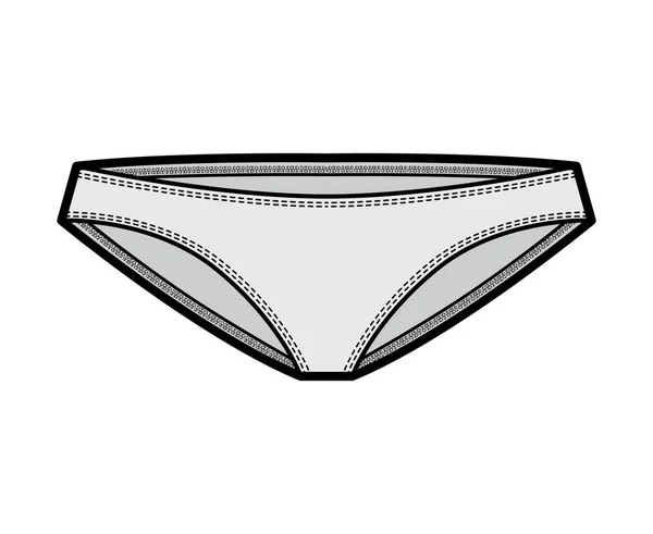 Bikinis technikai divat illusztráció rugalmas derékpánt, alacsony emelkedés, közepes lefedettség. Lapos orcini bugyi rövidnadrág — Stock Vector