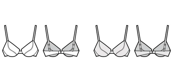Push-up gewatteerde BH lingerie technische mode illustratie met volledig verstelbare schouderbanden, gegoten cups — Stockvector