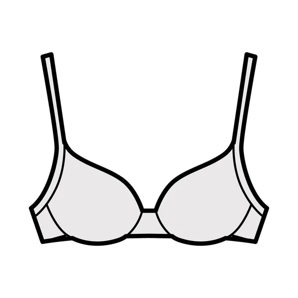 Bra contour molded cup lingerie technical fashion illustration with full adjustable shoulder strap, hook-and-eye closure — Stock Vector