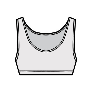 Spor sutyenli iç çamaşırı geniş omuzlu, teknik moda illüstrasyonlu. Düz sütyen şablonu 