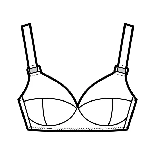 Reggiseno Premaman lingerie illustrazione tecnica di moda con spallacci regolabili, coppe stampate, chiusura con gancio e occhio — Vettoriale Stock