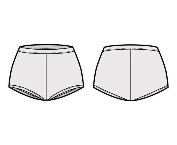 Бойлег трусы боксеры техническая мода иллюстрация со средним ростом талии, полный охват бедра трусики нижнее белье — стоковый вектор