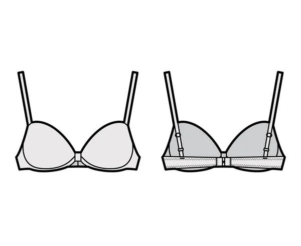 BH-Kontur geformte Tasse Dessous technische Mode Illustration mit voll verstellbaren Schultergurt, Haken-und-Ösen-Verschluss — Stockvektor