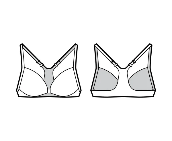 Soutien-gorge racerback fermeture avant lingerie illustration de mode technique avec bretelles réglables. Soutien-gorge plat — Image vectorielle