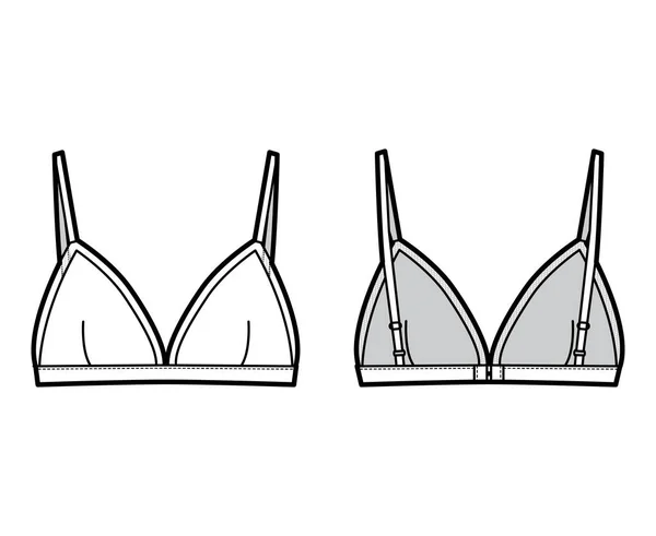 調節可能なストラップ、フック&アイクロージャー、純エッジカップとトライアングルブラランジェリー技術的なファッションイラスト。フラット — ストックベクタ