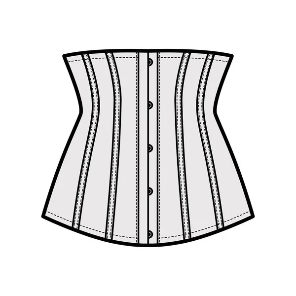 Taille cincher terug geregen beuglijn corsetry lingerie technische mode illustratie met botten. template voor vlakke banden — Stockvector