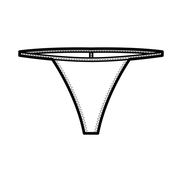 T-back string illustration de mode technique avec taille basse, pas de couverture hanches, ceinture élastique lingerie bikini — Image vectorielle