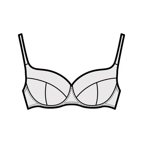 Reggiseno lingerie illustrazione tecnica di moda con spallacci completamente regolabili, coppe stampate, chiusura con gancio e occhio. — Vettoriale Stock