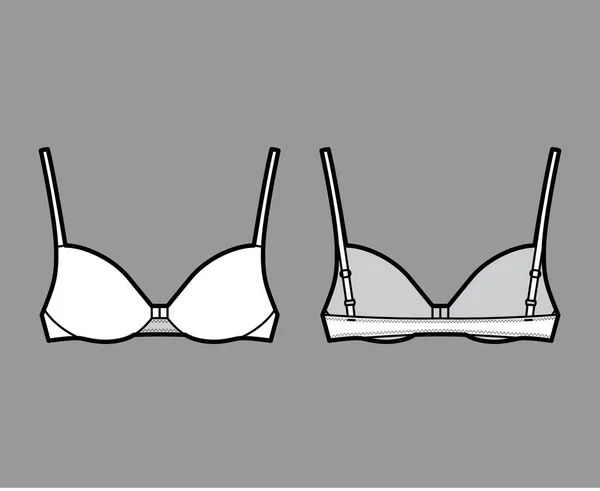 BH-Verschluss Dessous technische Mode Illustration mit voll verstellbaren Schultergurten, geformten Cups. Flach — Stockvektor