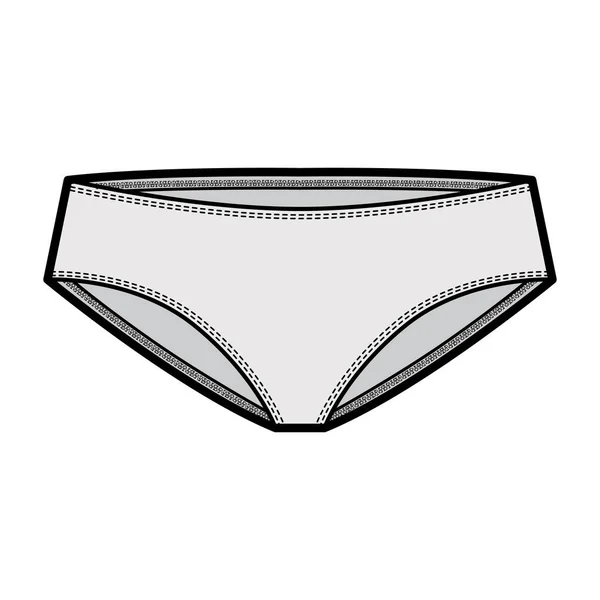 Hipsters calcinha roupa interior ilustração de moda técnica com baixo aumento da cintura, cobertura de quadris cheios. cuecas planas lingerie — Vetor de Stock