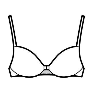 Ön taraftaki sutyen kapama iç çamaşırı, tam ayarlanabilir omuz kayışları ve kalıplı bardaklarla moda illüstrasyonu. Düz