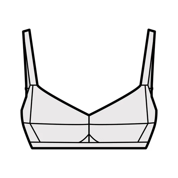 Bra bala lingerie moda técnica ilustração com alças ajustáveis, copos moldados, fecho de gancho e olho — Vetor de Stock