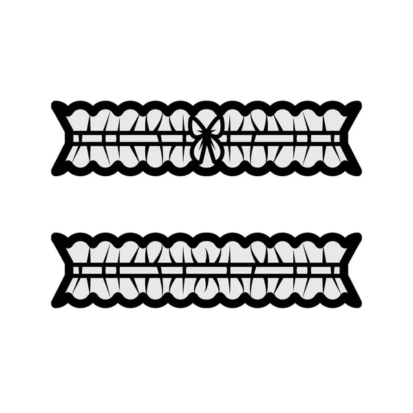 Jarretera de pierna con lencería Bow ilustración técnica de moda con elástico recogido. Plantilla plana frontal, — Archivo Imágenes Vectoriales