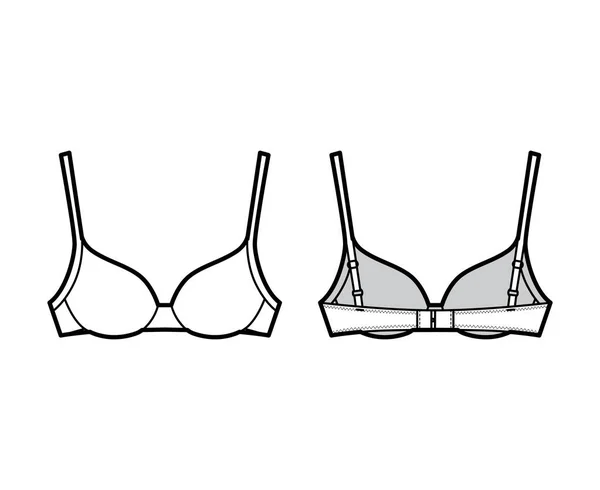 Reggiseno sagomato tazza lingerie tecnica illustrazione di moda con tracolla regolabile completa, chiusura con gancio e occhio — Vettoriale Stock