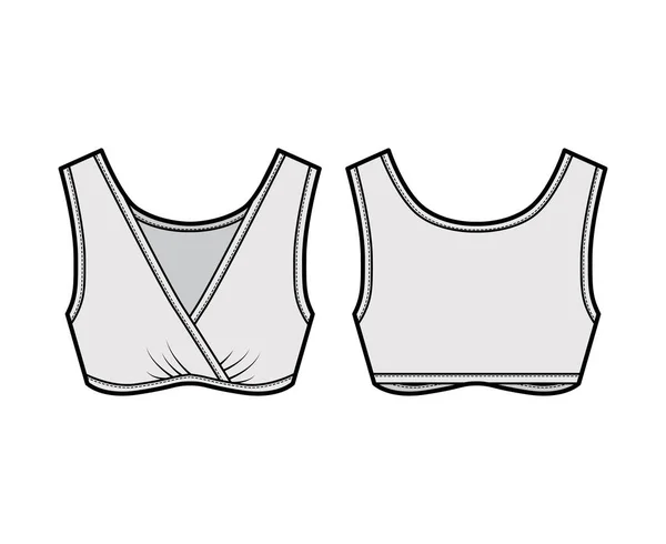 Soutien-gorge de sommeil lingerie illustration de mode technique avec surplis réunis, bretelles larges. Soutien-gorge sport plat — Image vectorielle