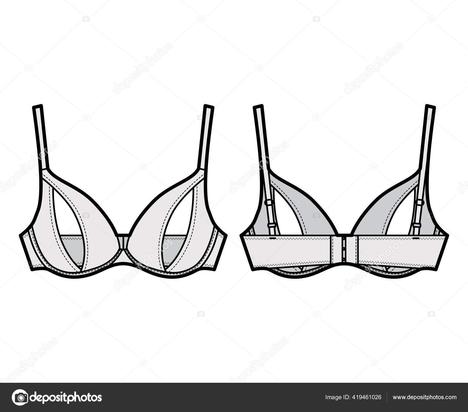 Peephole Bra lingerie technical fashion illustration with adjustable  shoulder straps, Underwire, hook-and-eye closure Stock Vector by  ©Katya_Golovchyn 419461026