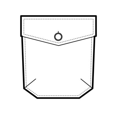 Angled Jeans Top-dikişli Patch Pocket teknik moda illüstrasyonu. Düz giysi şablonu ön görünüm. Kadın ve erkek unisex tarzı öğe CAD modeli beyaz arka planda izole edildi 