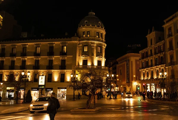 Imagen Nocturna Del Centro Urbano Granada — Foto de Stock