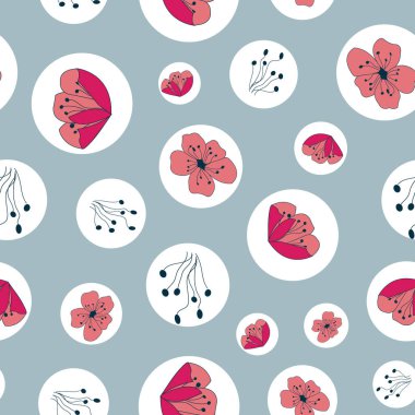 Çemberde gelincikler, el çizimi vektör tekrarlama deseni
