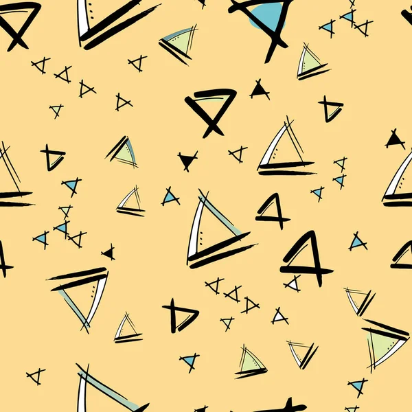 Triangles flottant Vecteur dessiné à la main motif de répétition sans couture avec des griffes d'encre . — Image vectorielle