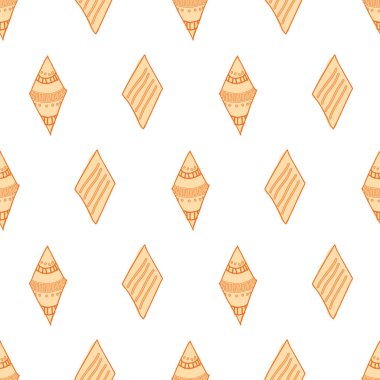 Beyaz arkaplanda desenli elmas şekilleri. Kusursuz desenli taşıyıcı el çizimi karalama stili illüstrasyon