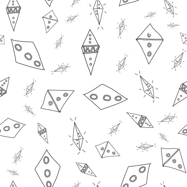 Uçurtmalar Doodle Deseni Elmas şekilli Kusursuz desenli Vektör çizimi