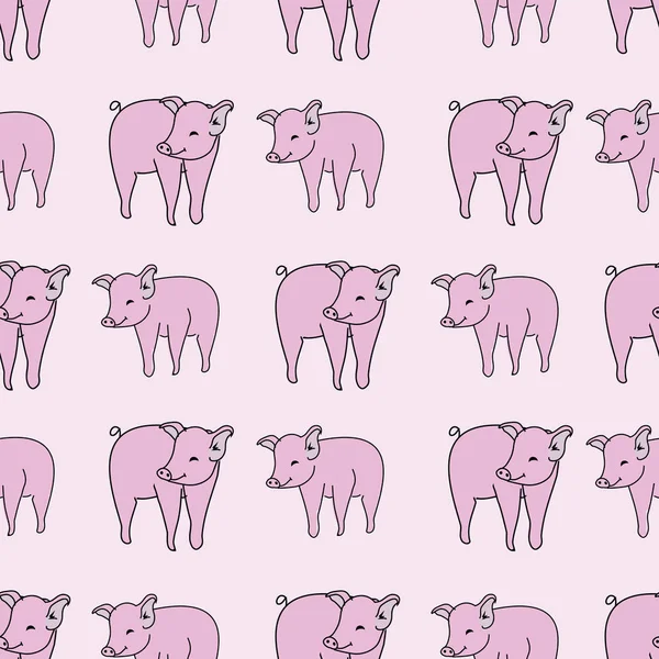Безшовный свиной узор с изображением, повторяющимся на розовом фоне. Векторная иллюстрация. — стоковый вектор