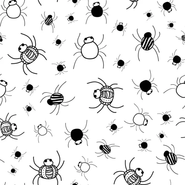 Crawly Spiders patroon in zwart en wit — Stockvector