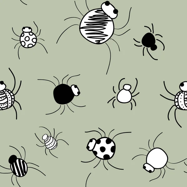 Doodle Spiders op grijs herhalen vector naadloos — Stockvector