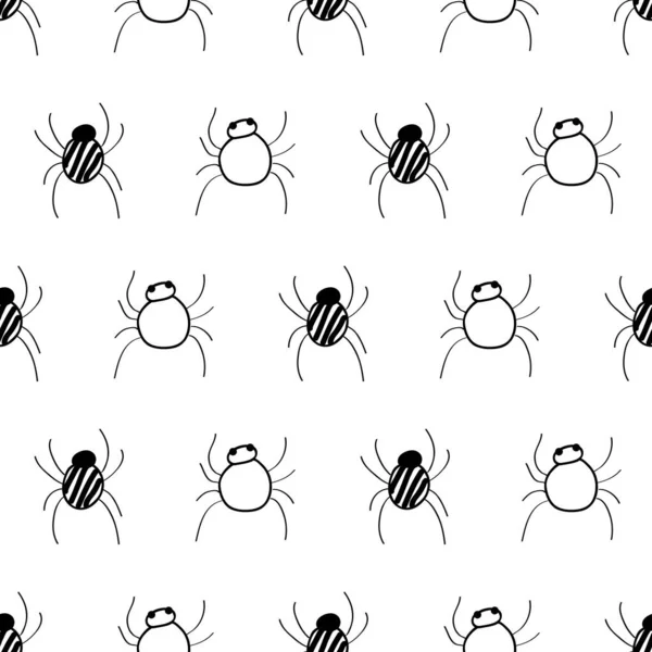 Spider zwart op witte lijnen herhalen vector naadloos — Stockvector