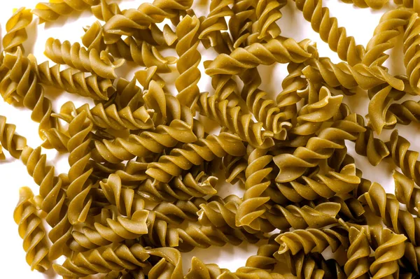 Zöld Fusilli Makaróni Olasz Száraz Nyers Tészta Bronz Húzott Fehér — Stock Fotó