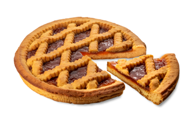 Kayısı reçelli tart, dilimlenmiş, izole edilmiş.