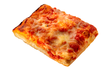 Domates soslu ve mozzarella peynirli kare dilim pizza.