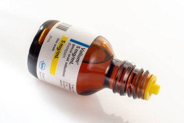 İtalya - 24 Eylül 2025: Oral kullanım için Valium Diazepam yatıştırıcı, anksiyete, uykusuzluk ve nöbetlerin tedavisi için kullanılan bir ilaç.