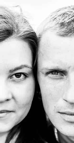 half face portrait. black and white photography. boy and girl. Portrait photography.