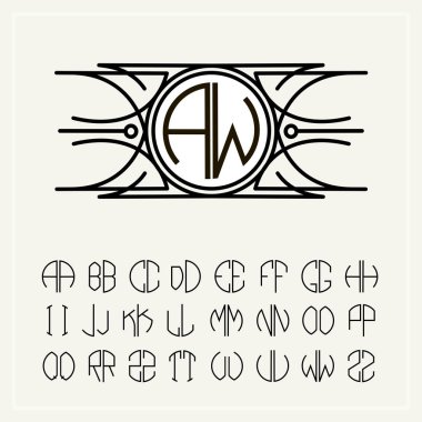 Monogram, iki harf daire içinde yazılı olan bir art nouveau etiket. Bir daire içinde sığacak şekilde alfabe kümesi. Logolar, düğün tasarımlar için kullanılabilir.