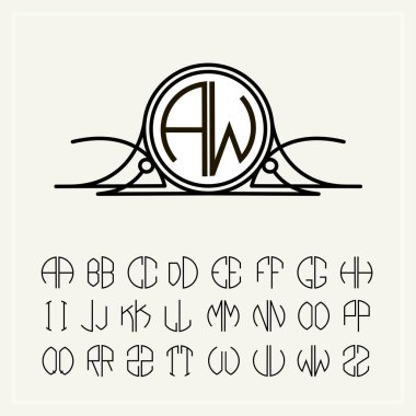 Monogram, iki harf daire içinde yazılı olan bir art nouveau etiket. Bir daire içinde sığacak şekilde alfabe kümesi. Logolar, düğün tasarımlar için kullanılabilir.