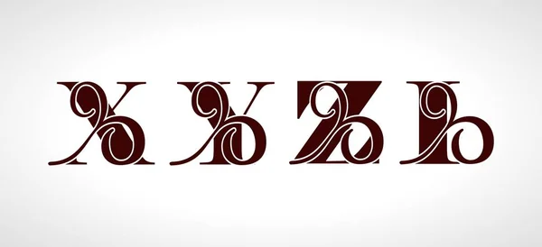 Dekorativní velká písmena X, Y, Z, jsem pro váš monogram, logo, emblém. Krásný abeceda s květinovými ornamenty. — Stockový vektor