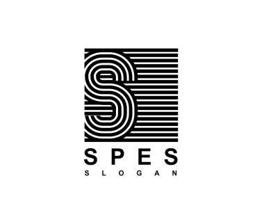 Büyük harf S bir meydanda yazılı olduğu... Monogram, logo, amblem, harfler modern şablonu. Siyah çizgiler gölgeler ile üst üste yapılan.