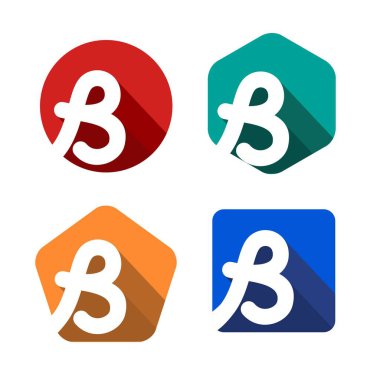 Yaratıcı el yazısıyla beyaz mektup B bir daire, kare, altıgen düşen gölgeler pentagon, yazılı. Senin monogram, logo, amblem için. Düz tasarım. Dört renk paletleri