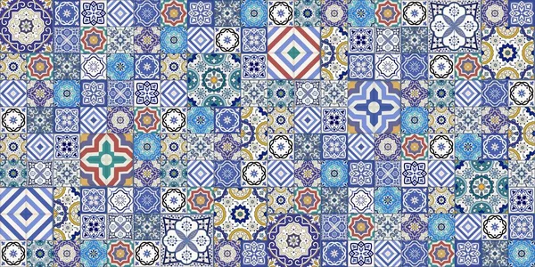 Padrão sem costura lindo branco colorido marroquino, azulejos portugueses, azulejo, ornamentos. Pode ser usado para papel de parede, enchimentos padrão, fundo da página web, texturas de superfície . —  Vetores de Stock