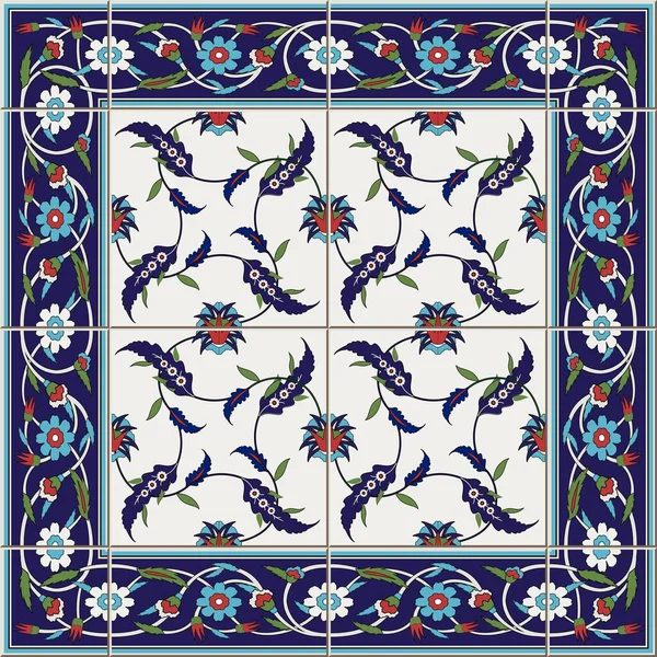 Gyönyörű zökkenőmentes minta a csempék és a határ. Marokkói, portugál, török, azulejo díszek. Használható tapéta, minta kitöltések, weboldal háttér, felületi textúrák. — Stock Vector