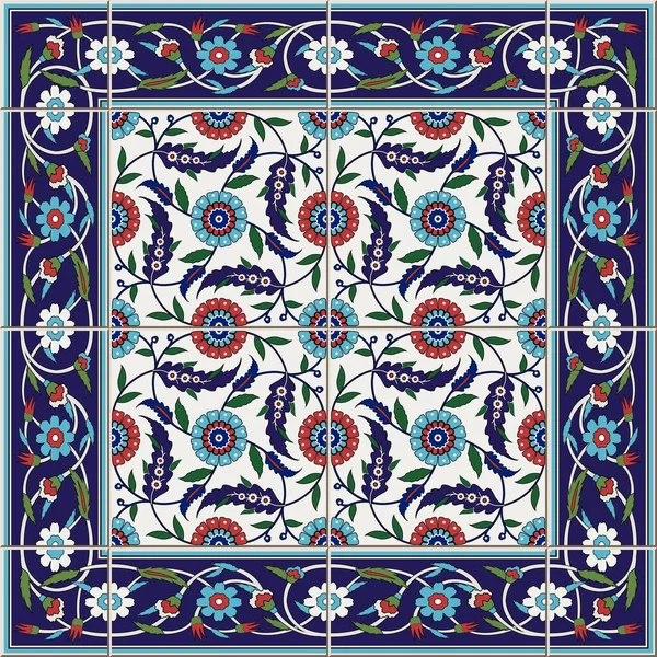 Gorgeous seamless pattern from tiles and border. Moroccan, Portuguese,Turkish, Azulejo ornaments. Can be used for wallpaper, pattern fills, web page background,surface textures. — Stock Vector